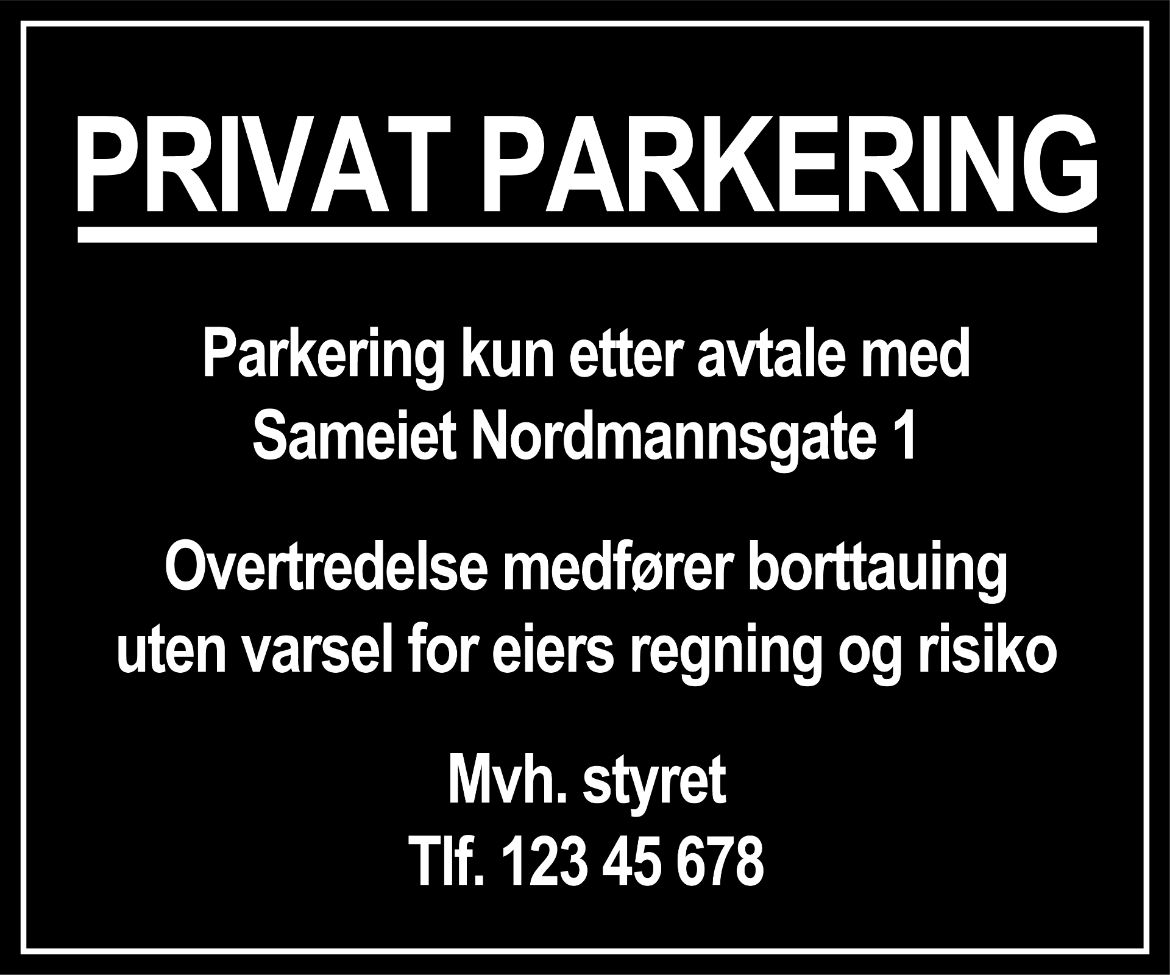 Bilde av Privat parkering 600x500 sort