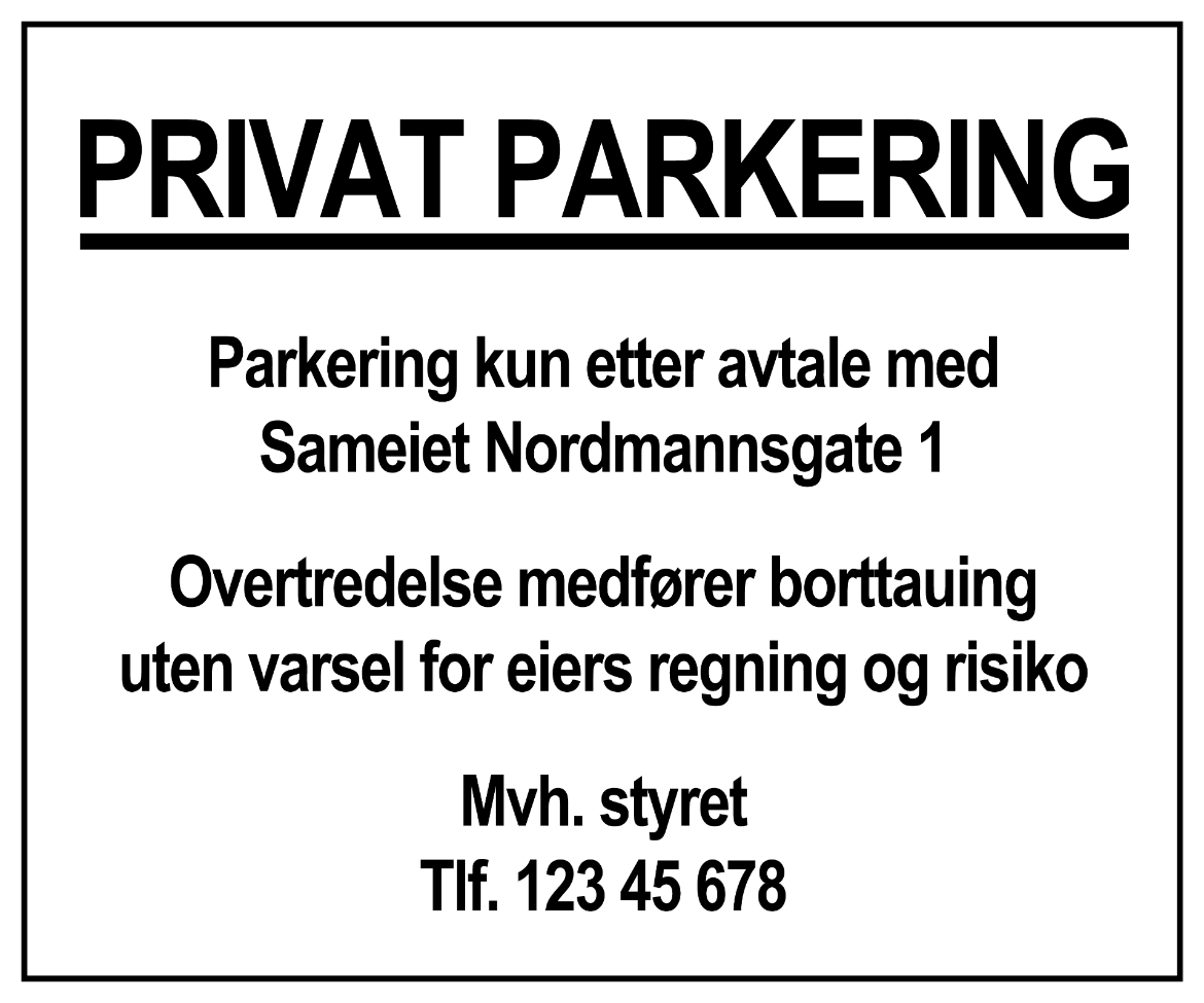 Bilde av Privat parkering 600x500 hvit